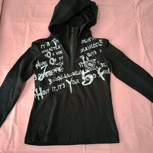 NWOT Jecci 5 NYC Women Small Hoodie Zip Top Embroider Logo & Graphic Black Cute